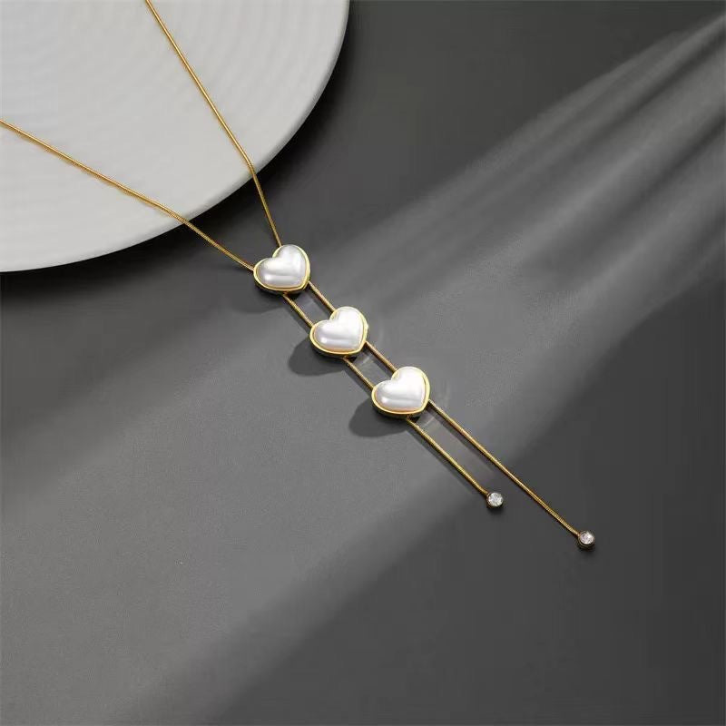 Minimalist Sweet Elegant Heart Titanium Steel Plated Tassel Necklace for Unisex