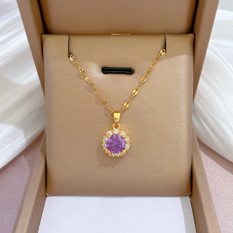 Collana in acciaio al titanio placcato di lusso geometrico da donna con catena a labbra, pendente dolce per festa di matrimonio