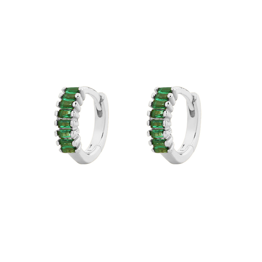 Pendientes de botón geométricos minimalistas de plata de ley 925 con esmeraldas y diamantes de imitación para mujer