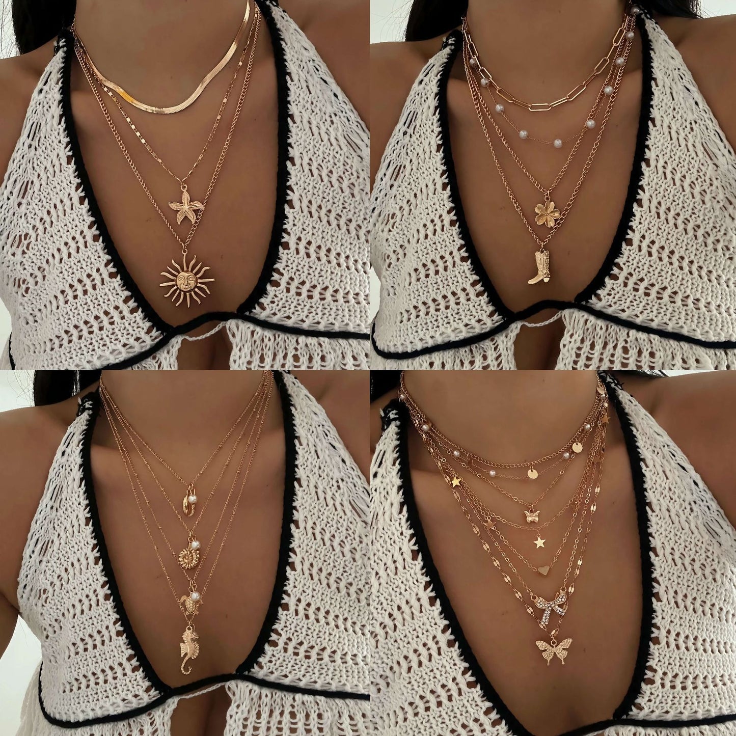 Casual Geometric Alloy Shell Starfish Pearl Pendant Necklace for Women