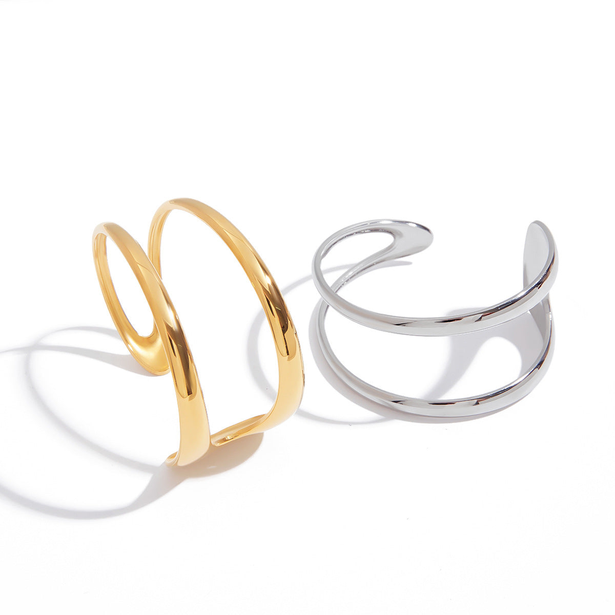 Minimalist Geometric Hollow Open Bangle Bracelet for Women in Stainless Steel with Plating Finish
