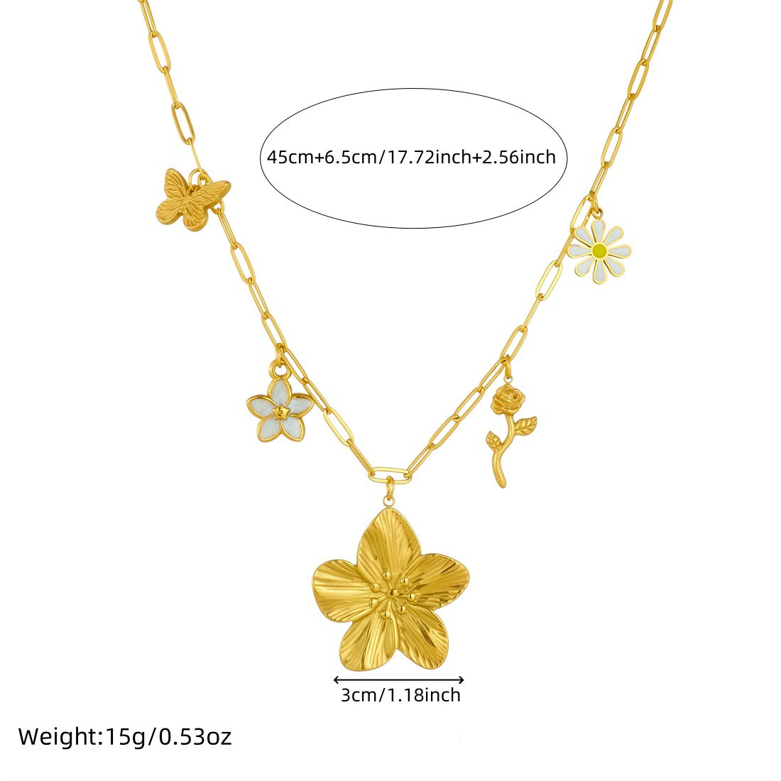 Exaggerated Floral Stainless Steel Plated Necklace Curb Chain for Women