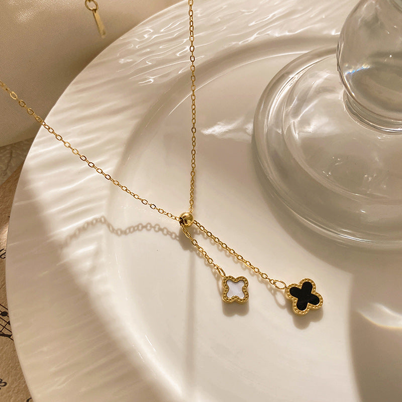 Minimalist Luxury Gold Plated Titanium Steel Plant Tassel Necklace for Unisex