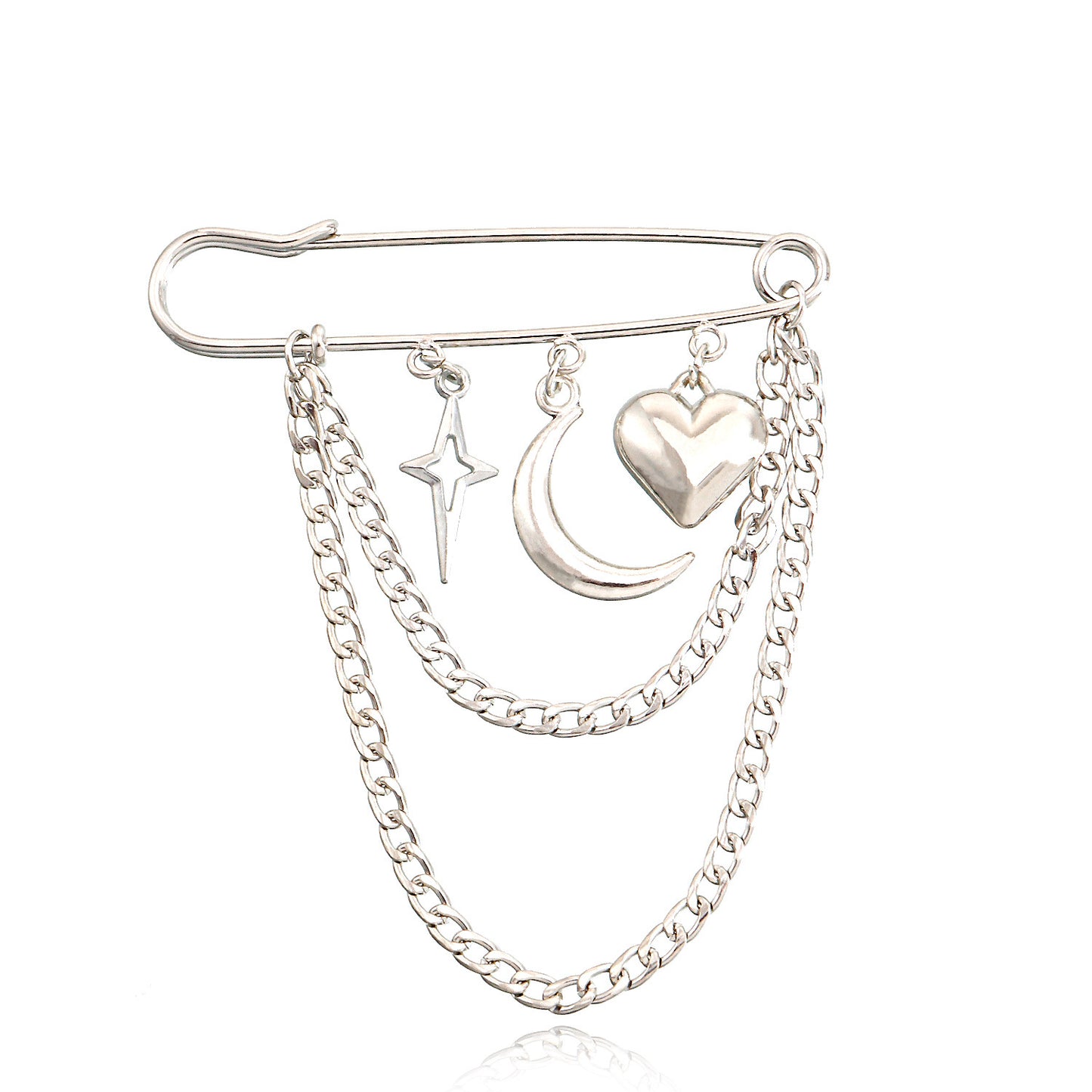 Geometric Heart Crescent Cross Star Brooch for Women Alloy Plated Fashion Statement Pin Accessory
