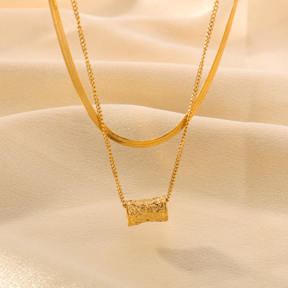 Minimalist Geometric Hollow Cylinder Pendant Necklace in Titanium Steel with 18K Gold Plating on Snake Chain