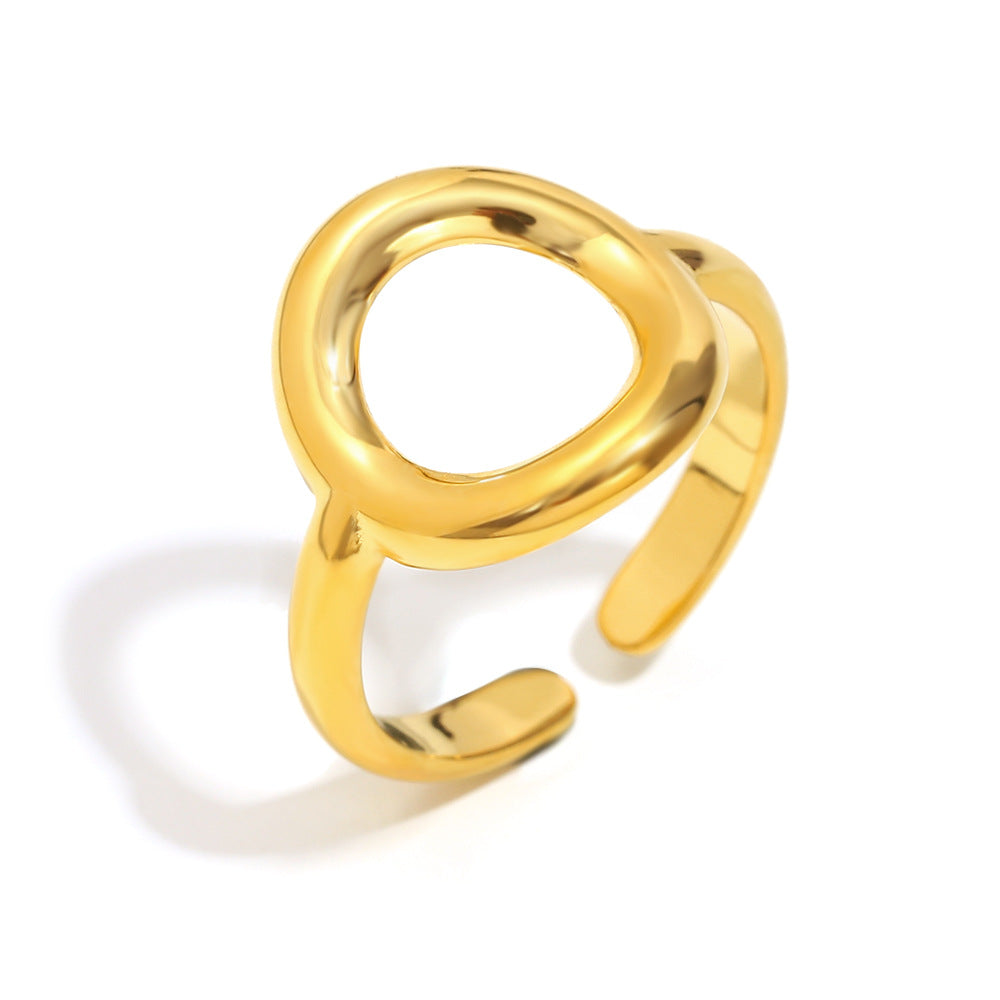 Anello Minimalista Geometrico in Acciaio Inossidabile con Placcatura in Oro 18K, Fascia Aperta Vuota Rotonda da Donna