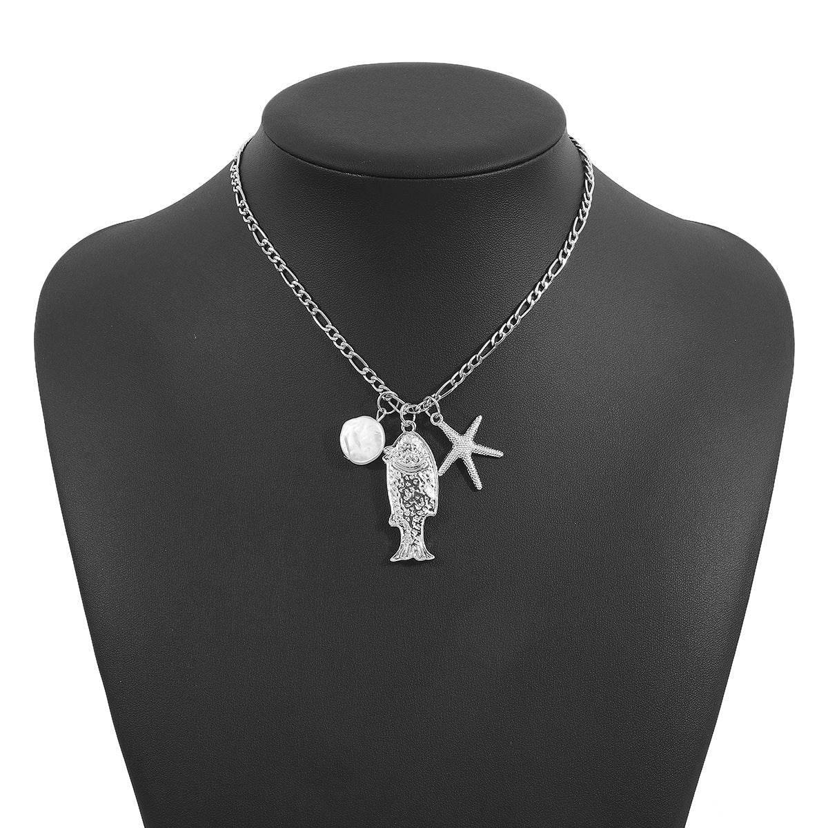 Collar con colgante minimalista de aleación con forma de pez y acabado chapado para mujer, cadena de clavícula inspirada en el océano