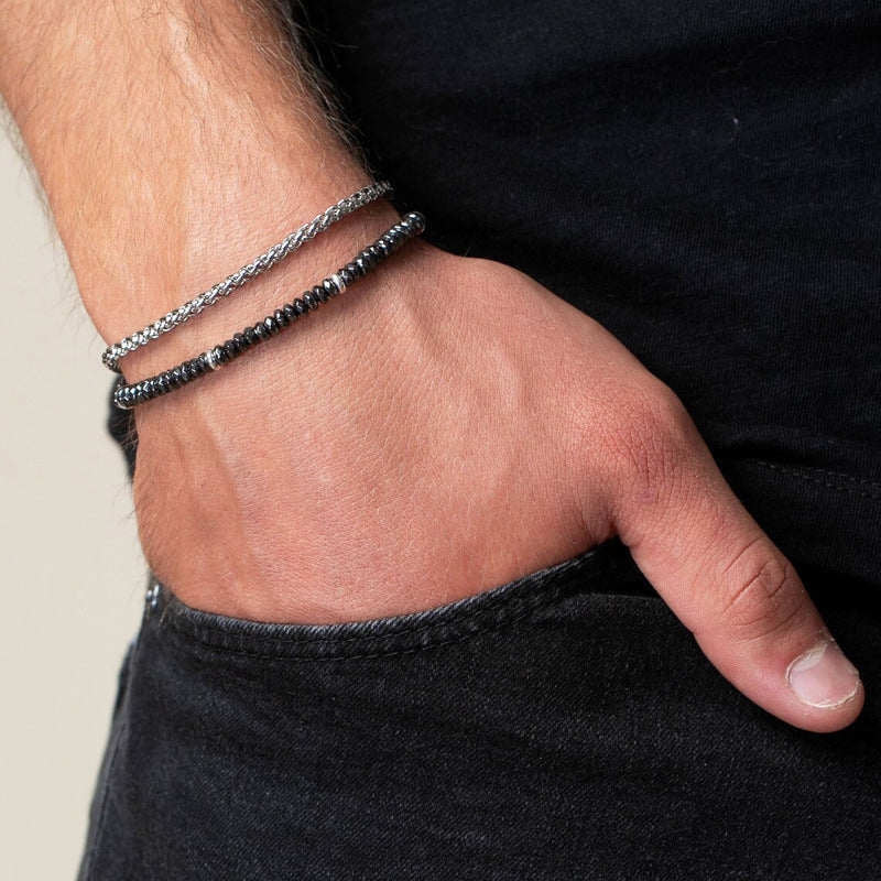 Handmade Geometric Cross Stone Beaded Bracelet Set for Unisex
