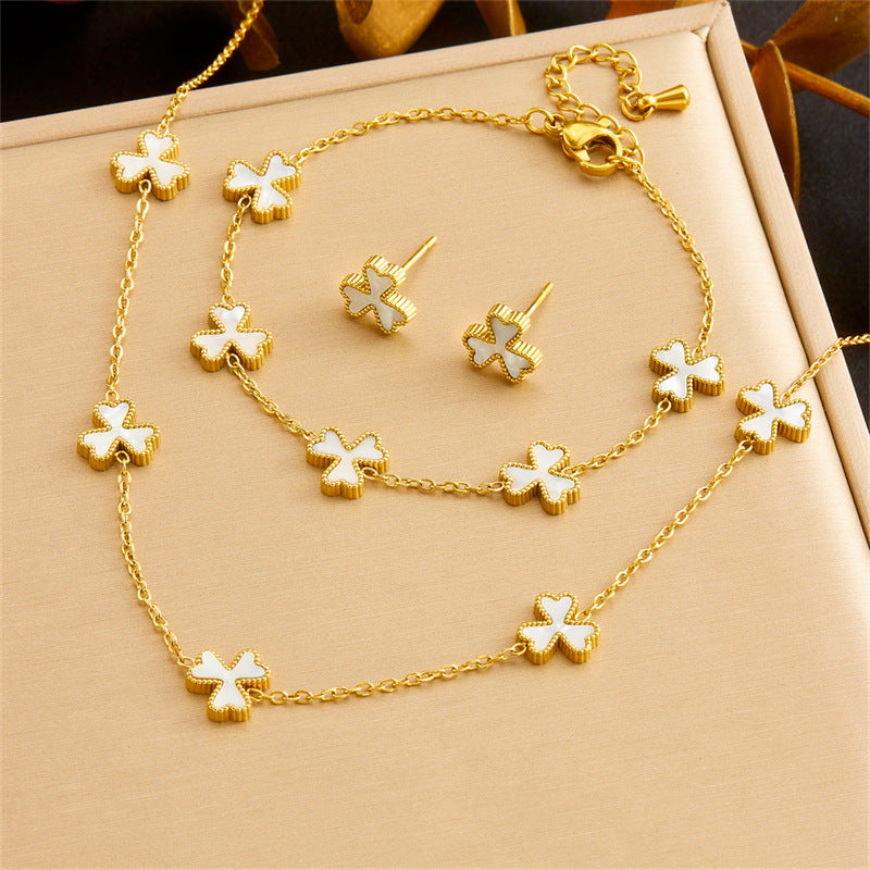 Minimalist Gold Plated Stainless Steel Heart Butterfly Teardrop Pearl Jewelry Set for Women