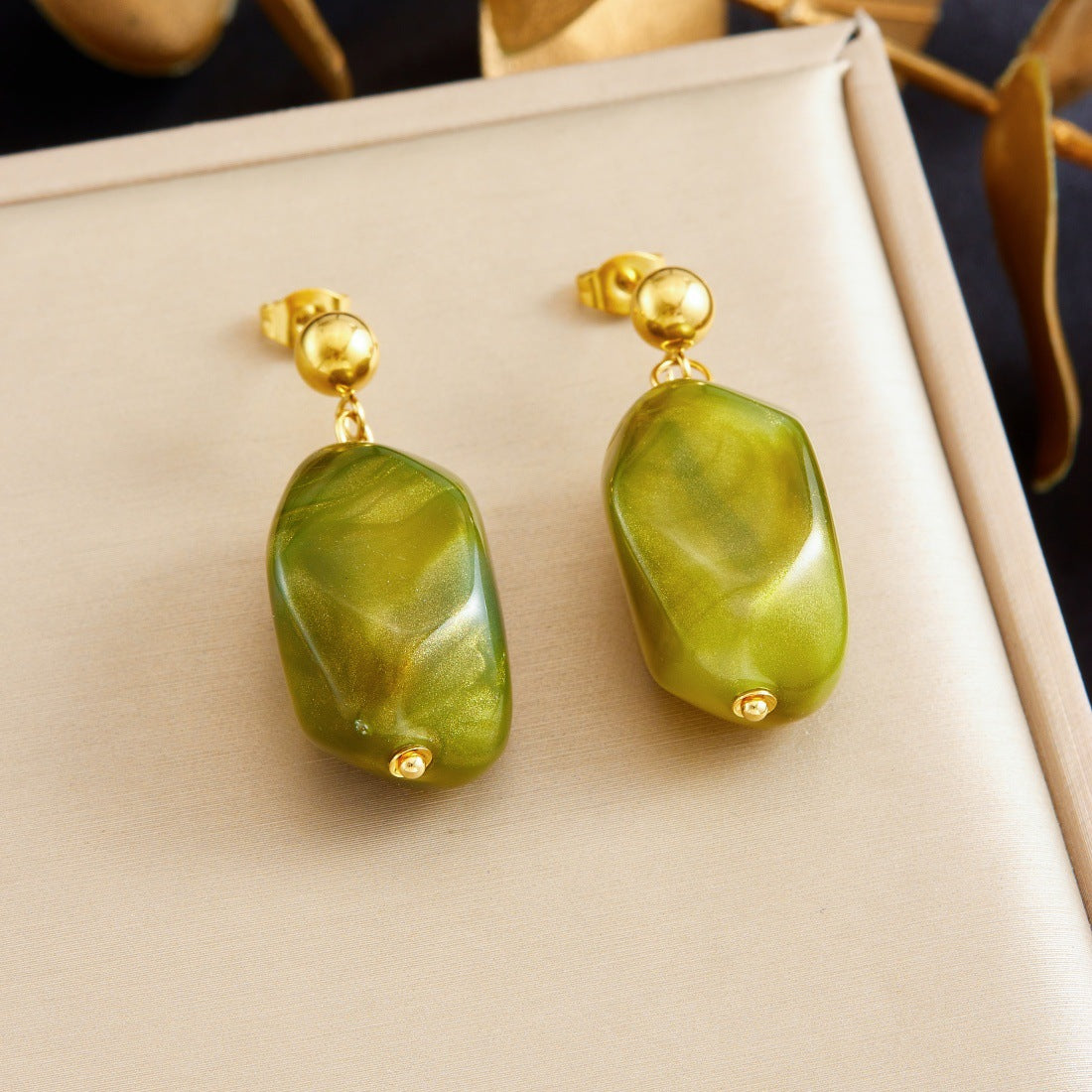 Vintage Ethnic Geometric Resin Gold Plated Stainless Steel Earrings