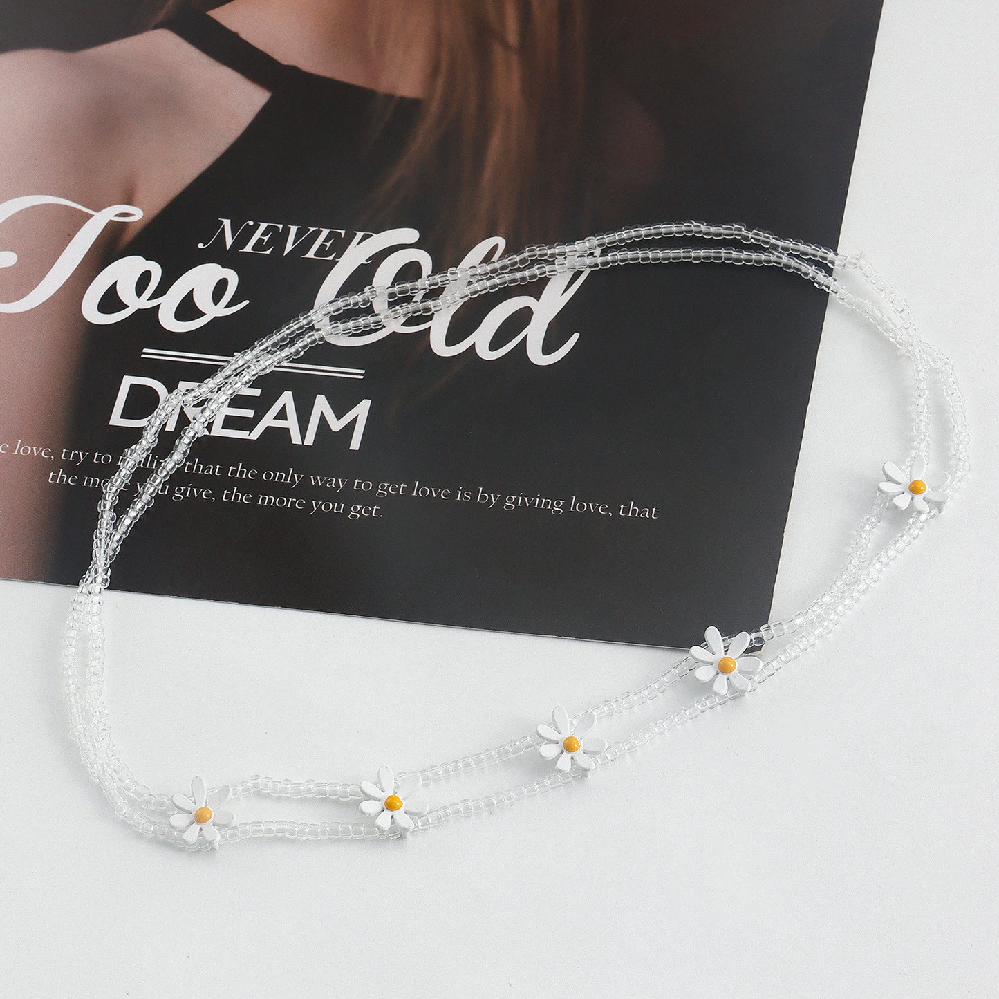 Minimalist Daisy Sunflower Anklet for Women with Alloy Chain Geometric Design Transparent Beads Fresh Beach Jewelry