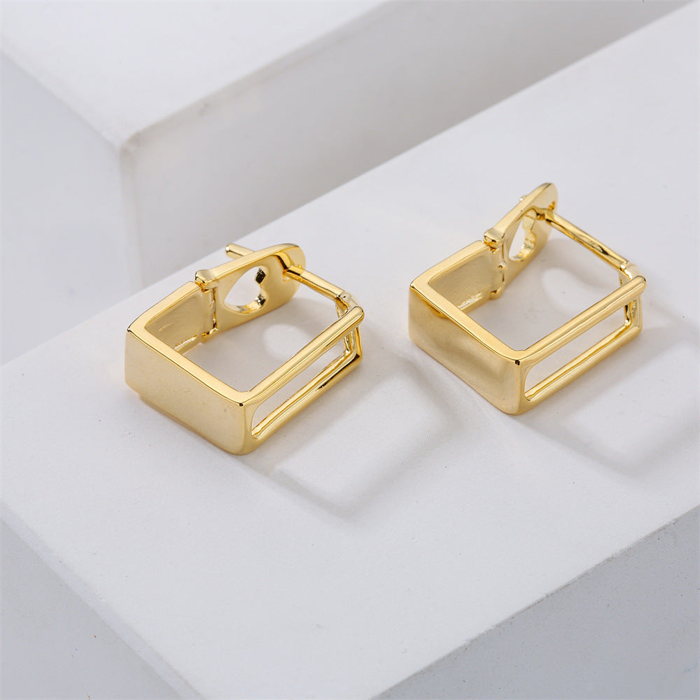 Orecchini da donna geometrici minimalisti in rame con placcatura in oro 14K e perni in argento sterling 925