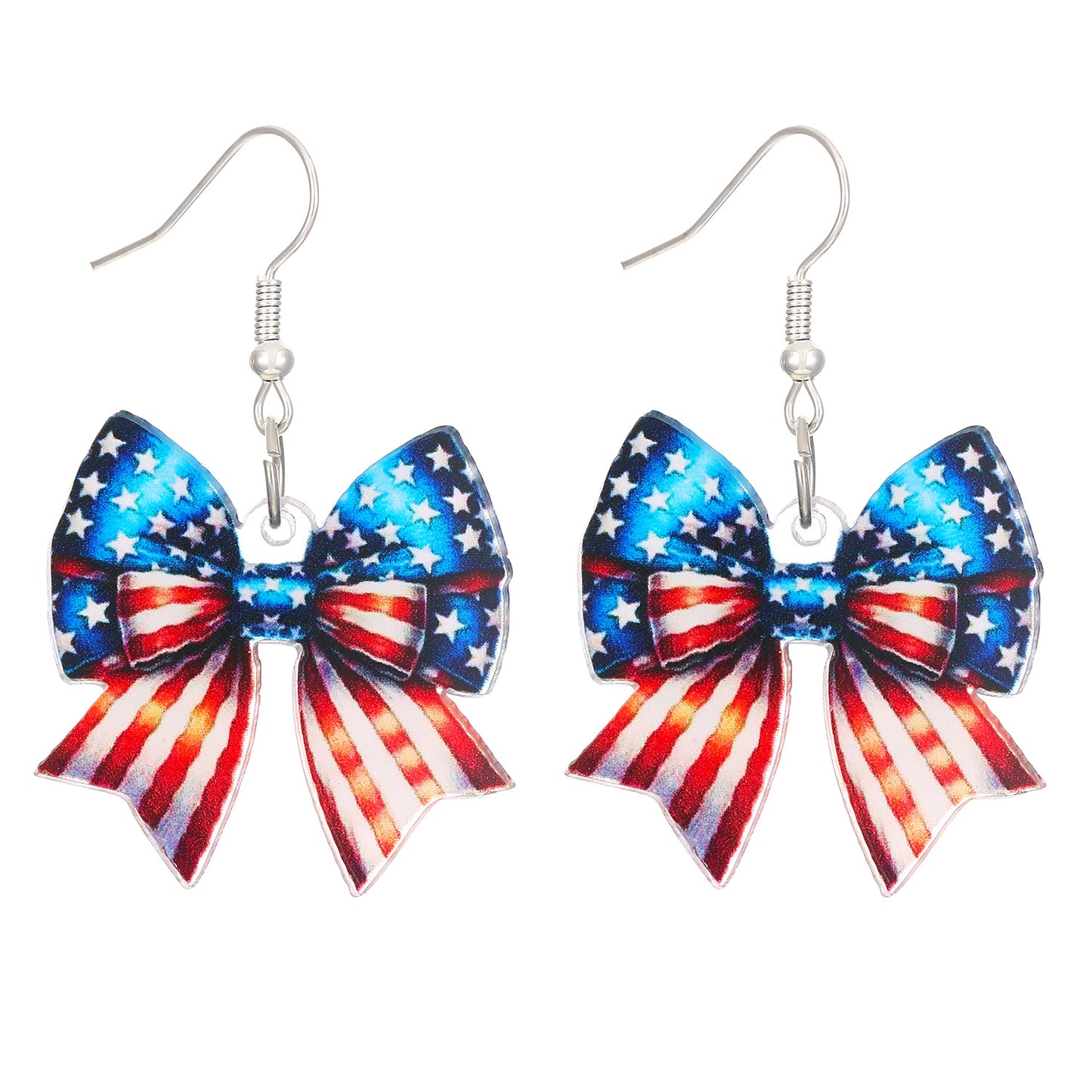 Orecchini da donna in acrilico con fiocco a bandiera americana patriottica