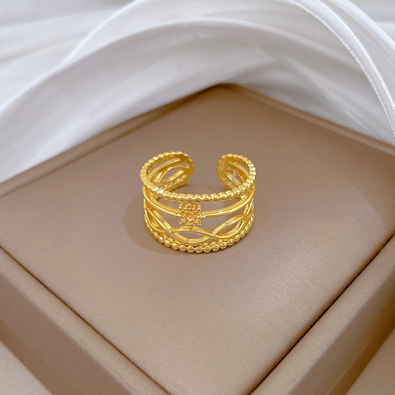 Minimalist Sweet Gold Plated Brass Crown Ring Adjustable Open Band for Women Couples