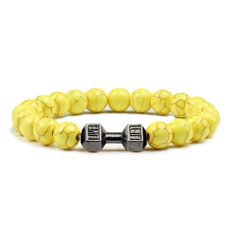 Fashion Matte Plated Alloy Beaded Bracelet Unisex Elastic Yoga Energy Bangle