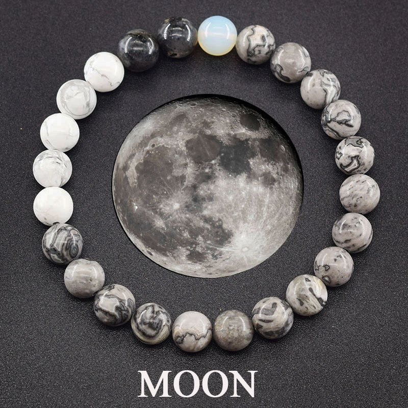 Classic Sweet Natural Gemstone Round Geometric Stretch Bracelet Unisex Jewelry Gift