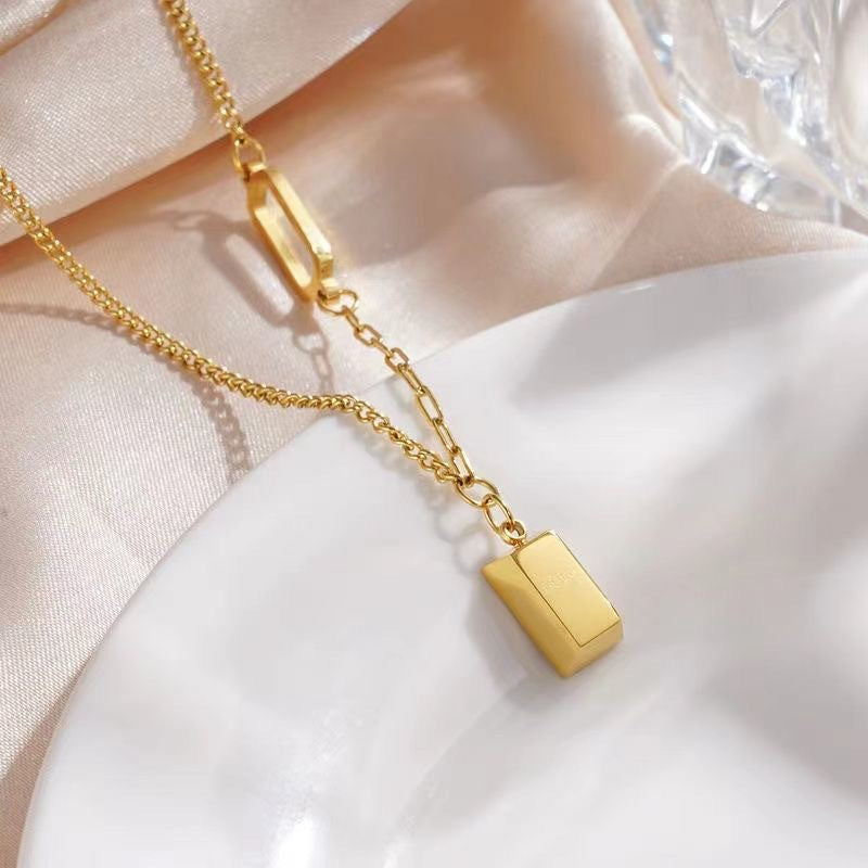 Minimalist Square Titanium Steel Plated Box Chain Necklace Unisex