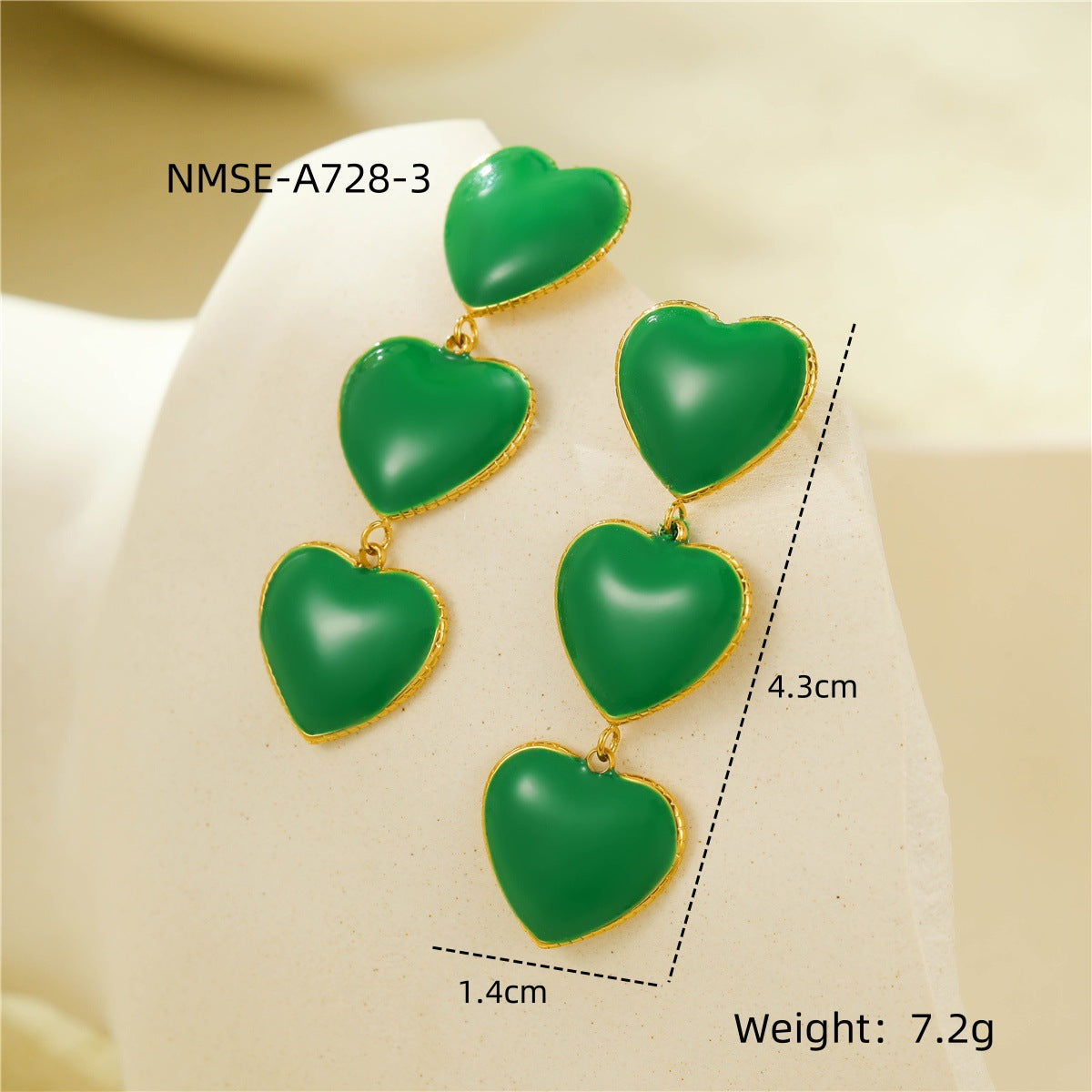 Pendientes de acero inoxidable en forma de corazón, estilo francés vintage, con baño de oro de 18 quilates y acabado esmaltado