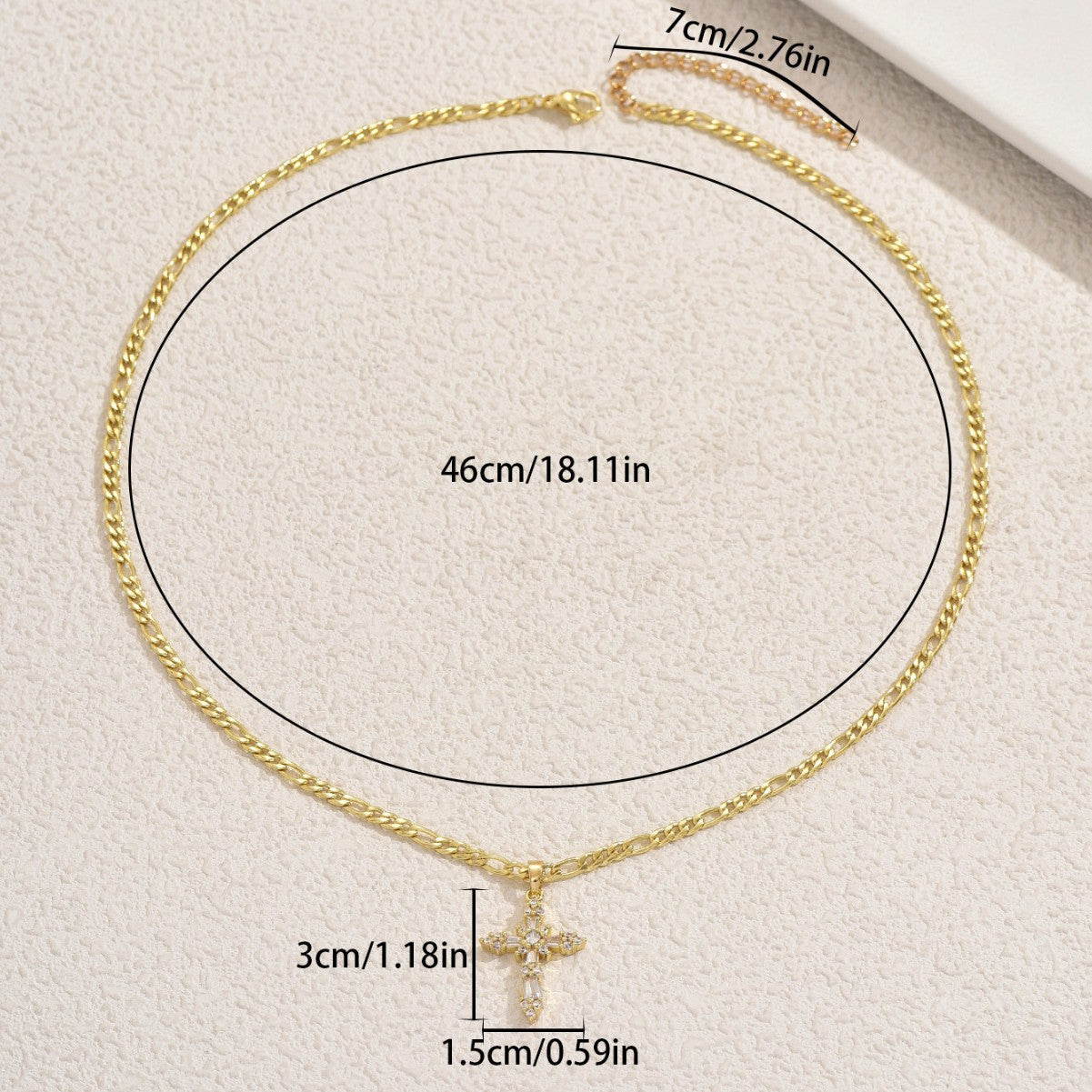 Collar de Mujer con Colgante de Cruz Geométrica en Aleación con Incrustaciones de Pedrería, Cadena de Clavícula de Moda