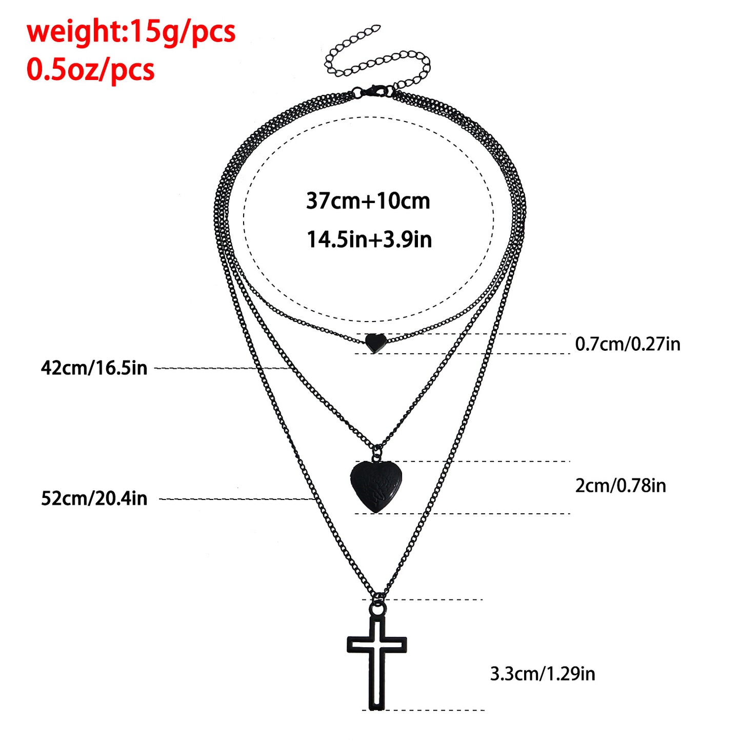 Geometric Heart and Cross Pendant Necklace for Women with Black Plated Alloy Chain and Openable Design