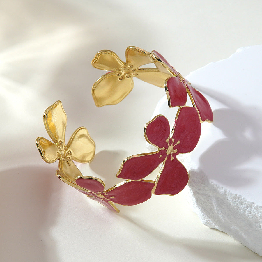 Minimalist Elegant Floral Drip Oil Stainless Steel Bracelet