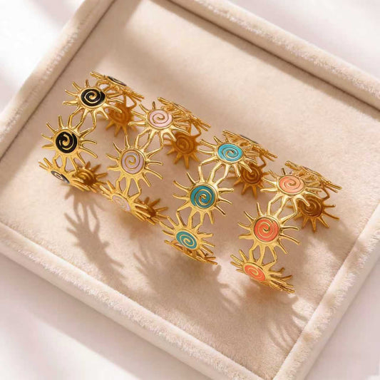 Bracciale a Polsino con Turbina Solare in Acciaio Inossidabile Geometrico alla Moda con Smalto a Olio a Goccia