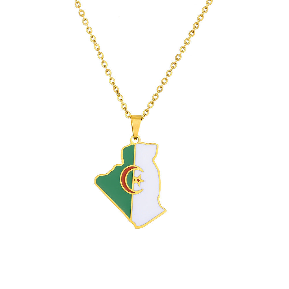 Collana pendente geometrica vintage in acciaio inossidabile con finitura smaltata unisex