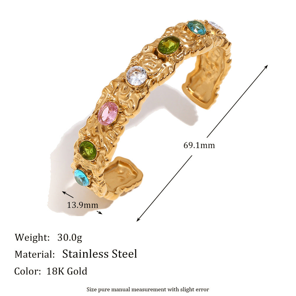 Fashionable Geometric Stainless Steel Plated 18K Gold Irregular Micro-Pave Cast Bracelet and Ring Set