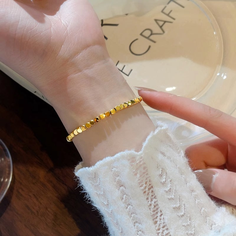 Minimalist Leaf-Shaped Titanium Steel Bracelet for Women with Electroplated Finish, Elegant Friendship Bracelet