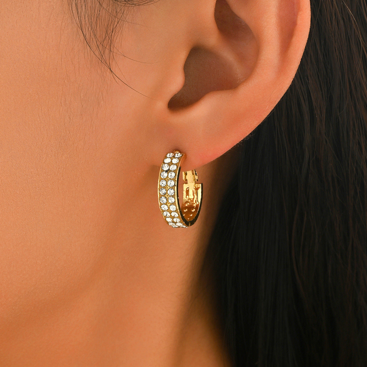 Minimalist Geometric Stud Earrings in Zinc Alloy with Paved Rhinestones for Women