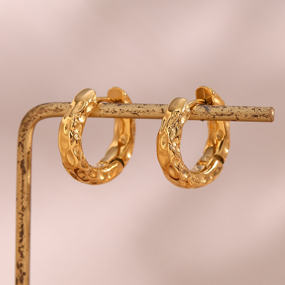Minimalist Fashion Stainless Steel Geometric Moon Surface Texture Hoop Earrings with Plating Finish