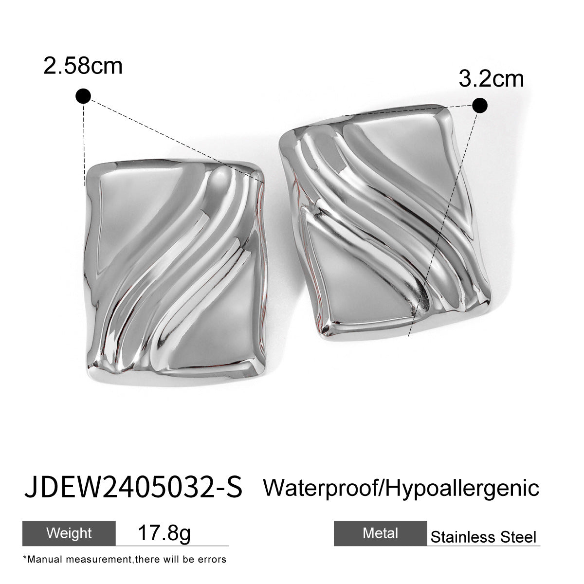 Pendientes Unisex de Acero Inoxidable Chapado en Oro de 18K con Textura de Onda Cuadrada Geométrica Minimalista