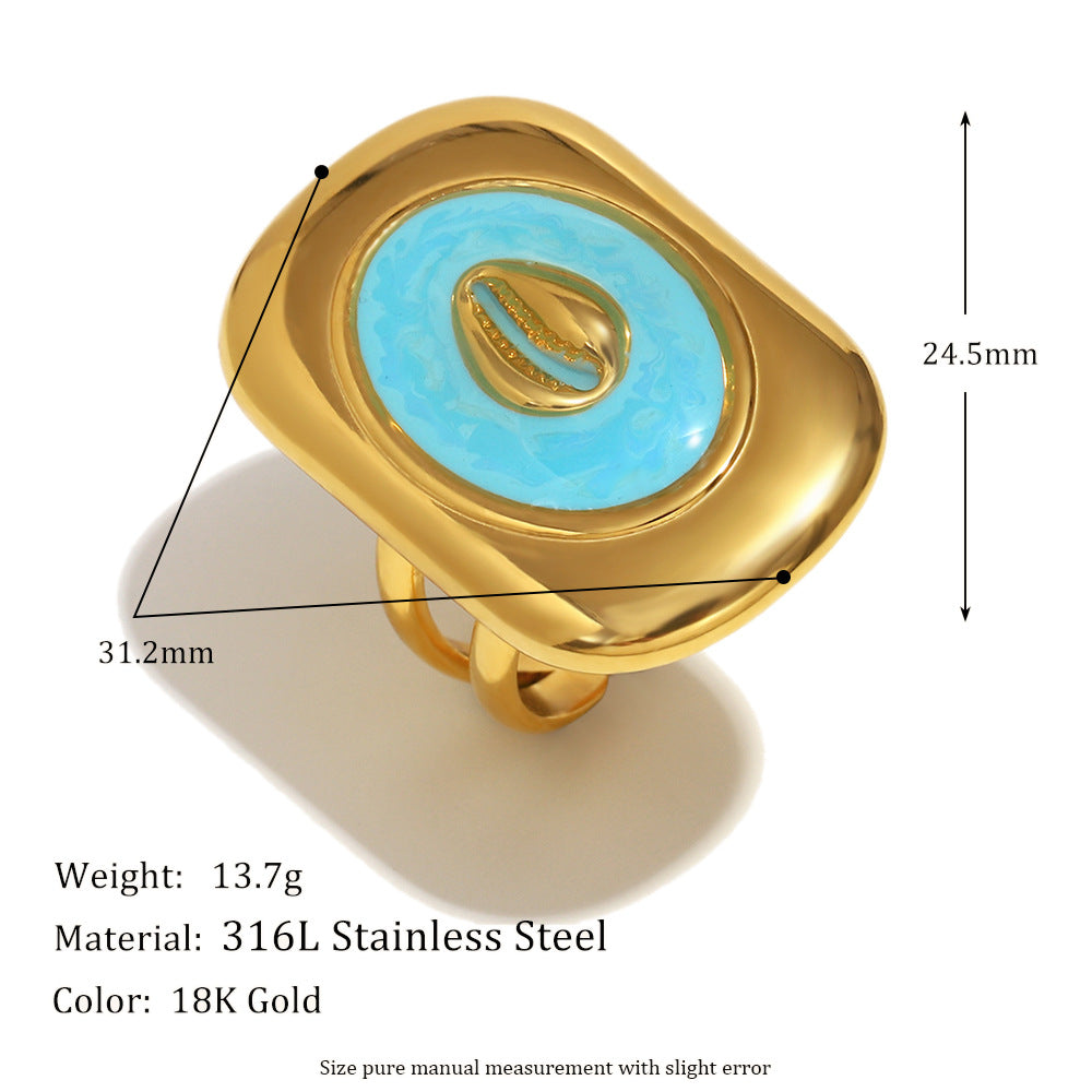 Fashion Geometric Stainless Steel Ring with 18K Gold Plating and Enamel Finish for Women