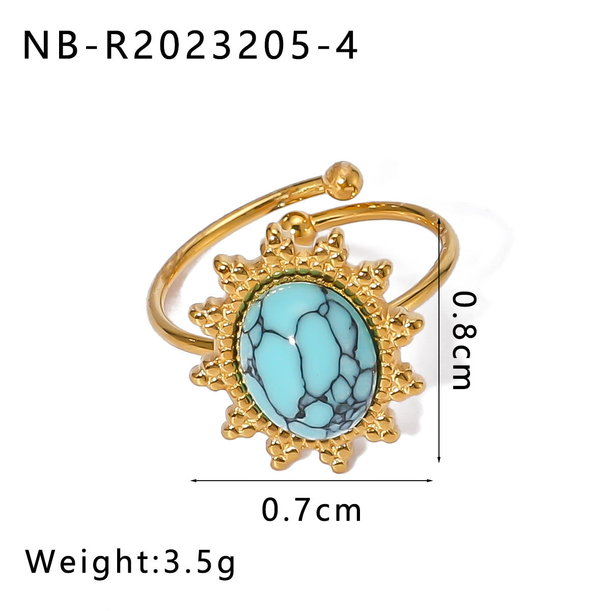 Anello geometrico in acciaio inossidabile stile vintage con placcatura in oro 18 carati e intarsio in pietra naturale da donna