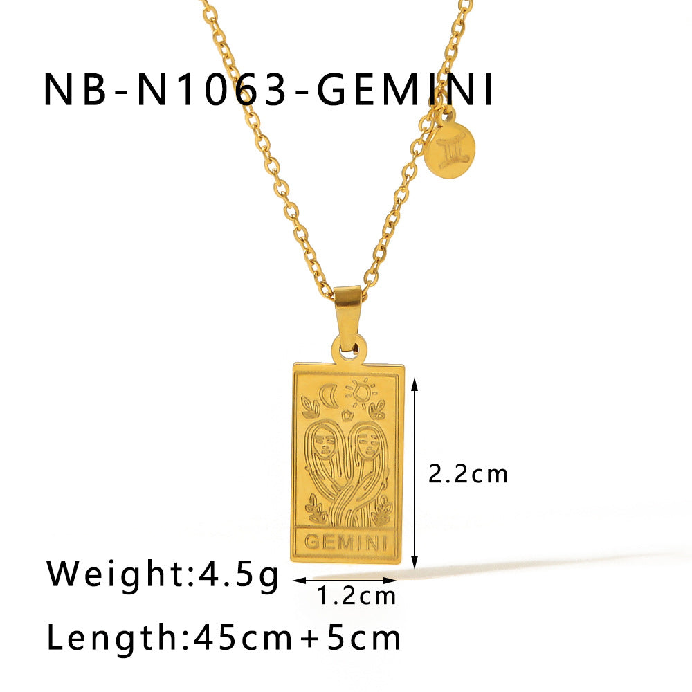 Collana con ciondolo costellazione zodiacale minimalista in acciaio inossidabile placcato oro 18 carati con catena a locket quadrato in acciaio al titanio per donne