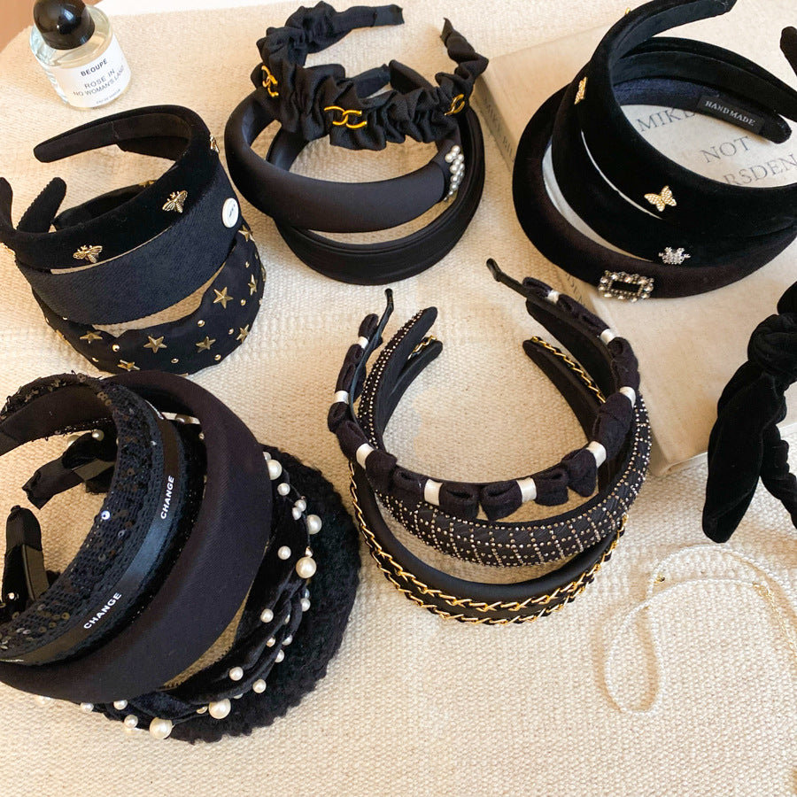 Diadema de perlas minimalista para mujer con estilo retro de otoño e invierno, diadema de tela redonda para peinado de corona alta, accesorio elegante para uso diario en la oficina
