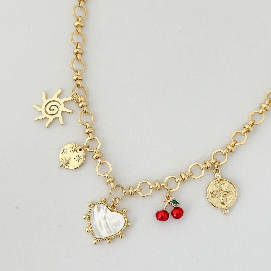 Vintage Gold Plated Stainless Steel Heart Charm Bar