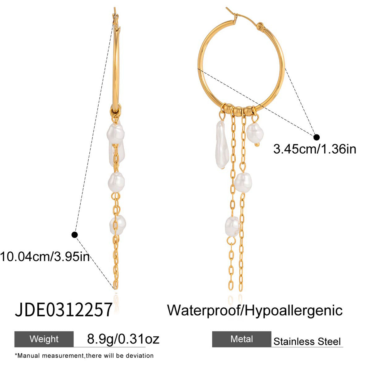 Elegant Geometric Stainless Steel Plated Faux Pearl Tassel Earrings for Women