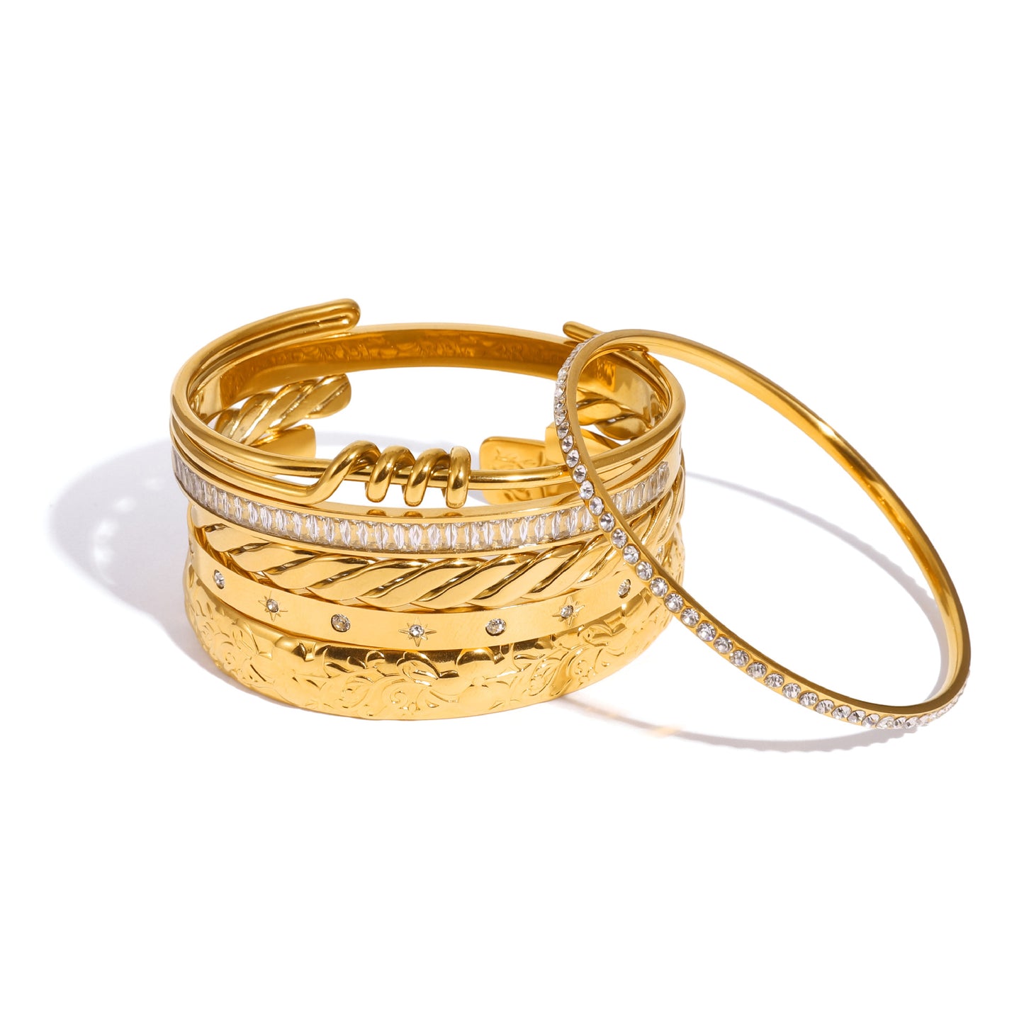 Luxury Elegant 18K Gold Plated Geometric Stainless Steel Cubic Zirconia Bracelet