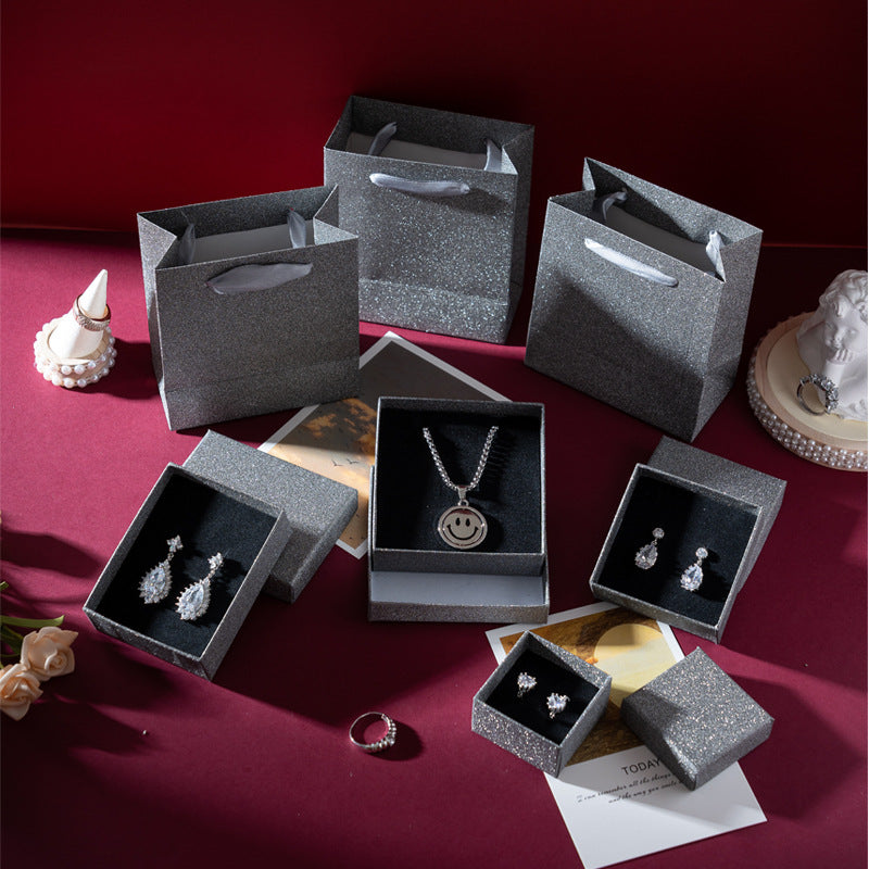 Gold Foil Jewelry Box with Hinged Lid for Rings Earrings Necklaces Bracelets Display and Gift Packaging