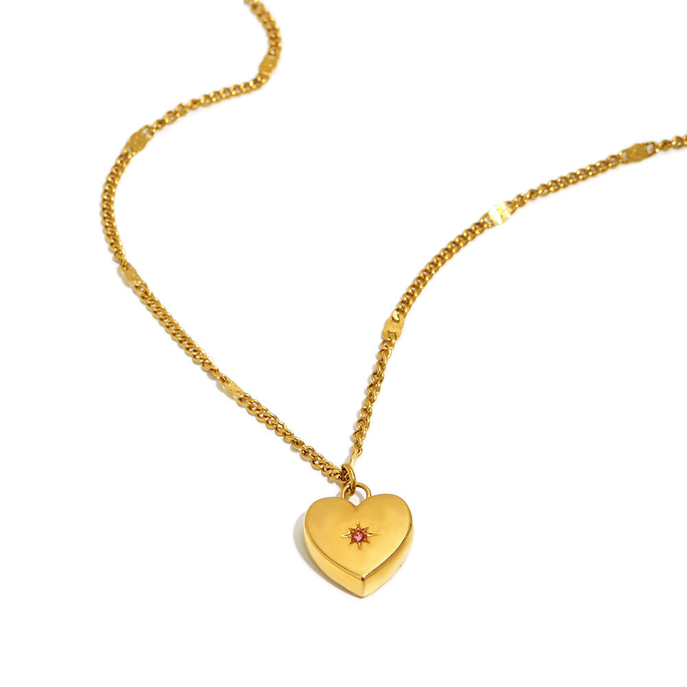 Collar Minimalista de Acero Inoxidable en Forma de Corazón con Baño de Oro de 18K y Detalles de Mini Circonitas para Mujer