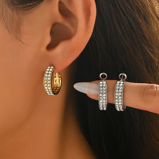 Pendientes de tachuela minimalistas geométricos de aleación de zinc con pedrería pavimentada para mujer