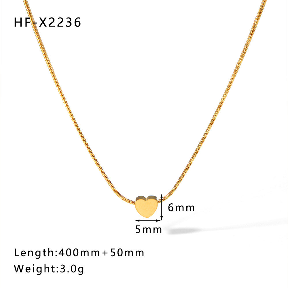 Minimalist Heart-Shaped Titanium Steel Necklace with Pearl and Shell Pendant, Gold-Plated, Fringe Detail, Unisex Fashion Jewelry
