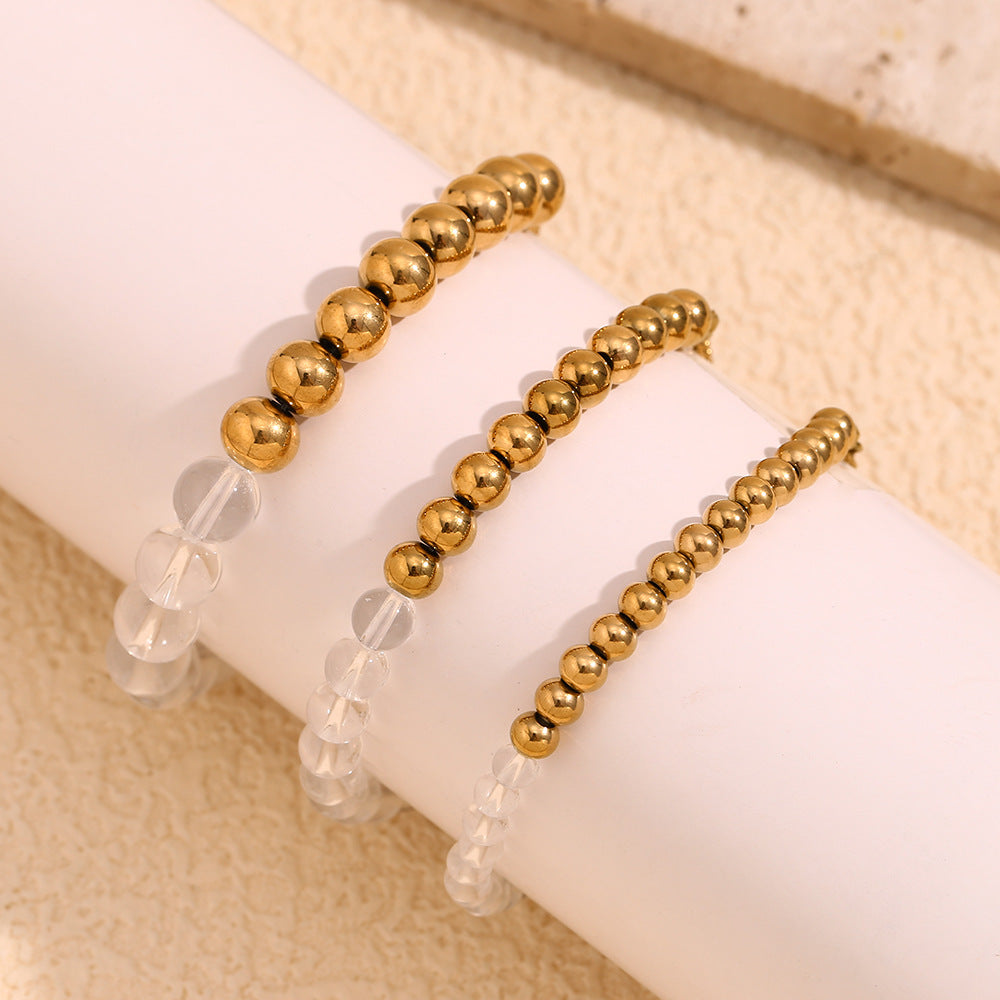 Vintage Geometric Stainless Steel Plated 18K Gold Acrylic Beaded Adjustable Drawstring Bracelet for Women