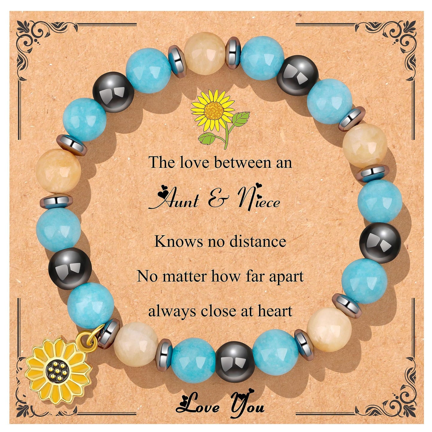Sweet Floral Sunflower Gemstone Charm Bracelet for Women