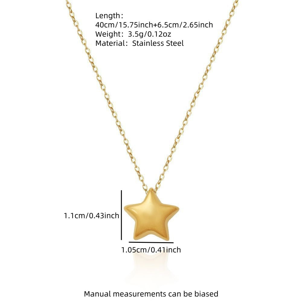 Minimalist Elegant Star Stainless Steel Plated Pendant Necklace and Earring Set with Cable Chain for Women