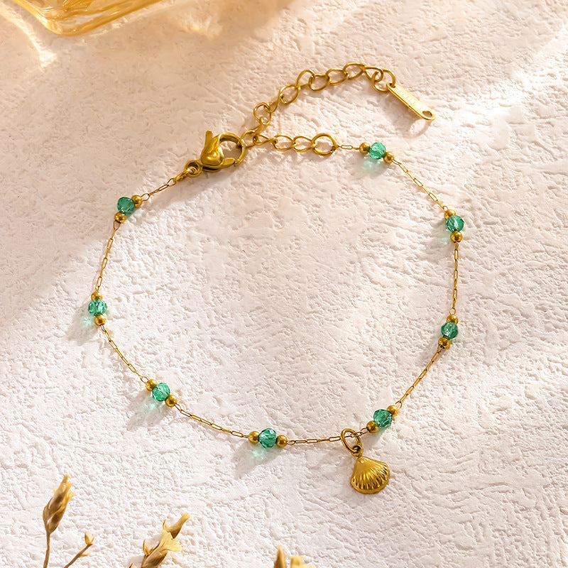 Geometric Stainless Steel Gold Plated Shell Bead Anklet for Women