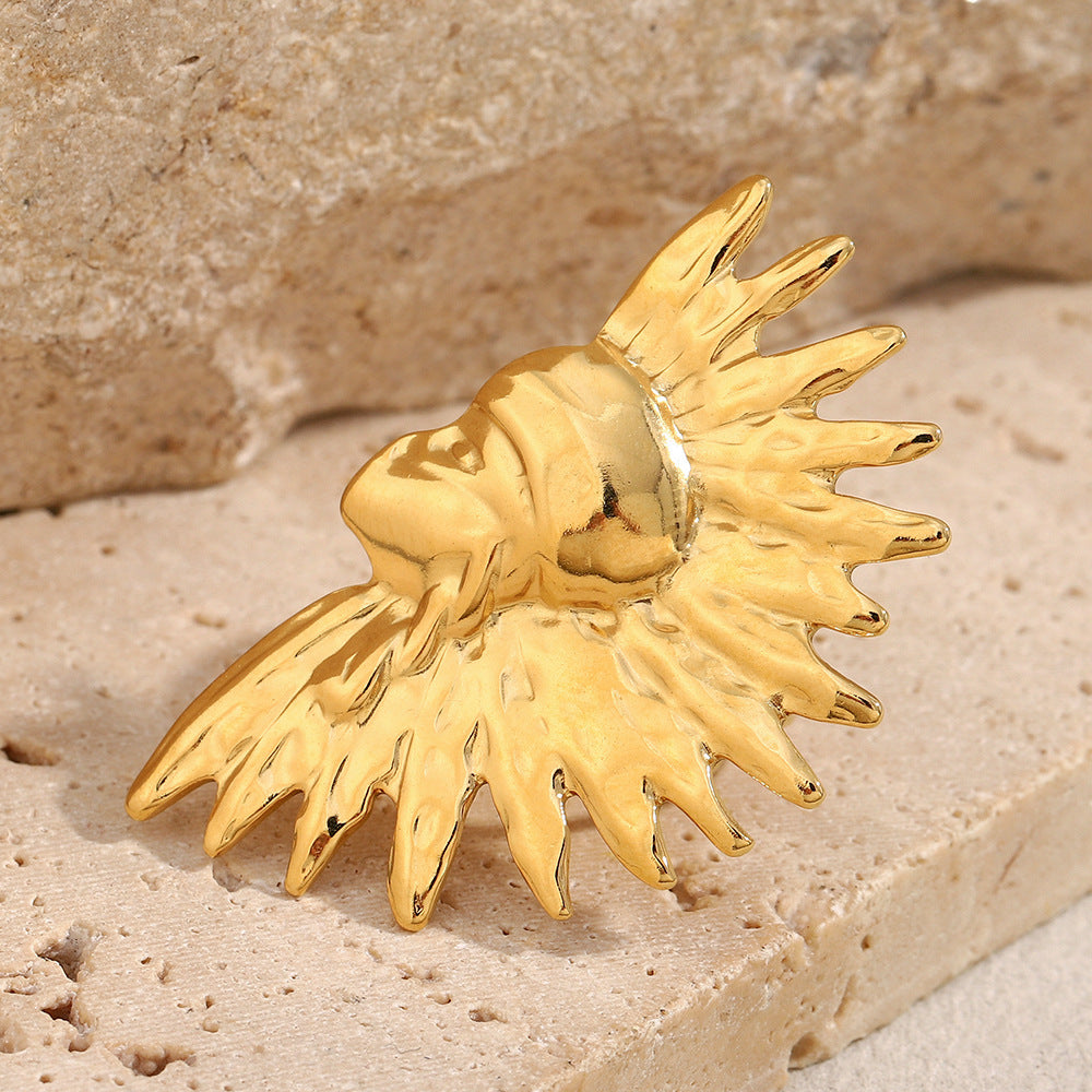 Anello da donna aperto, in acciaio inossidabile placcato oro 18 carati, modello Fashion Geometrico, con mezza luna