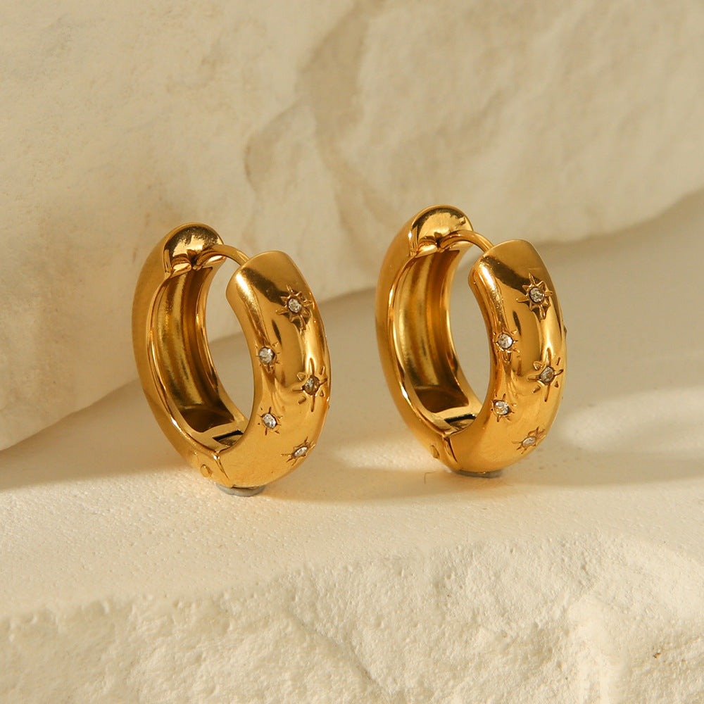 Pendientes de aro de acero inoxidable geométricos minimalistas con incrustaciones de diamantes de imitación para mujer