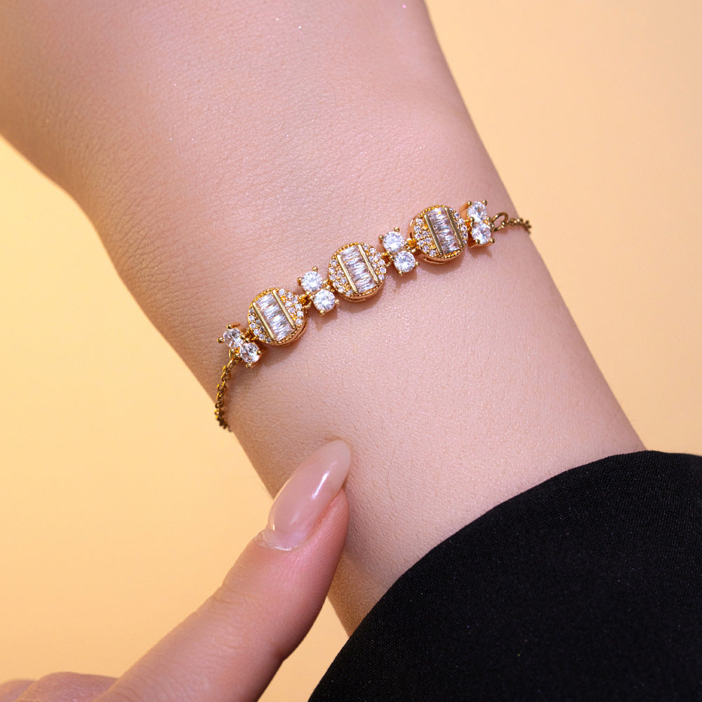 Minimalist Luxe Geometric Zirconia Bracelet for Women in Titanium Steel with Rhinestone Inlay and Polished Finish